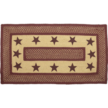 Burgundy Red Primitive Jute Braided Rug Rect Stencil Stars 27